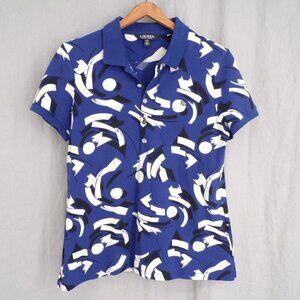 Lauren Ralph Lauren Black Label Women's Large Blue Short Sleeve Polo Shirt. EUC